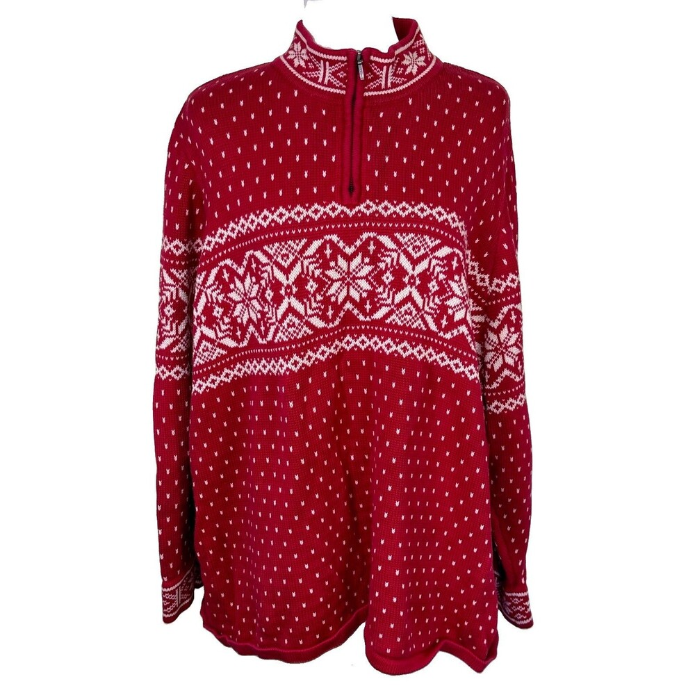 Vintage Lands End Women's Nordic Fair Isle Red Snowflake Winter Sweater Size 3X